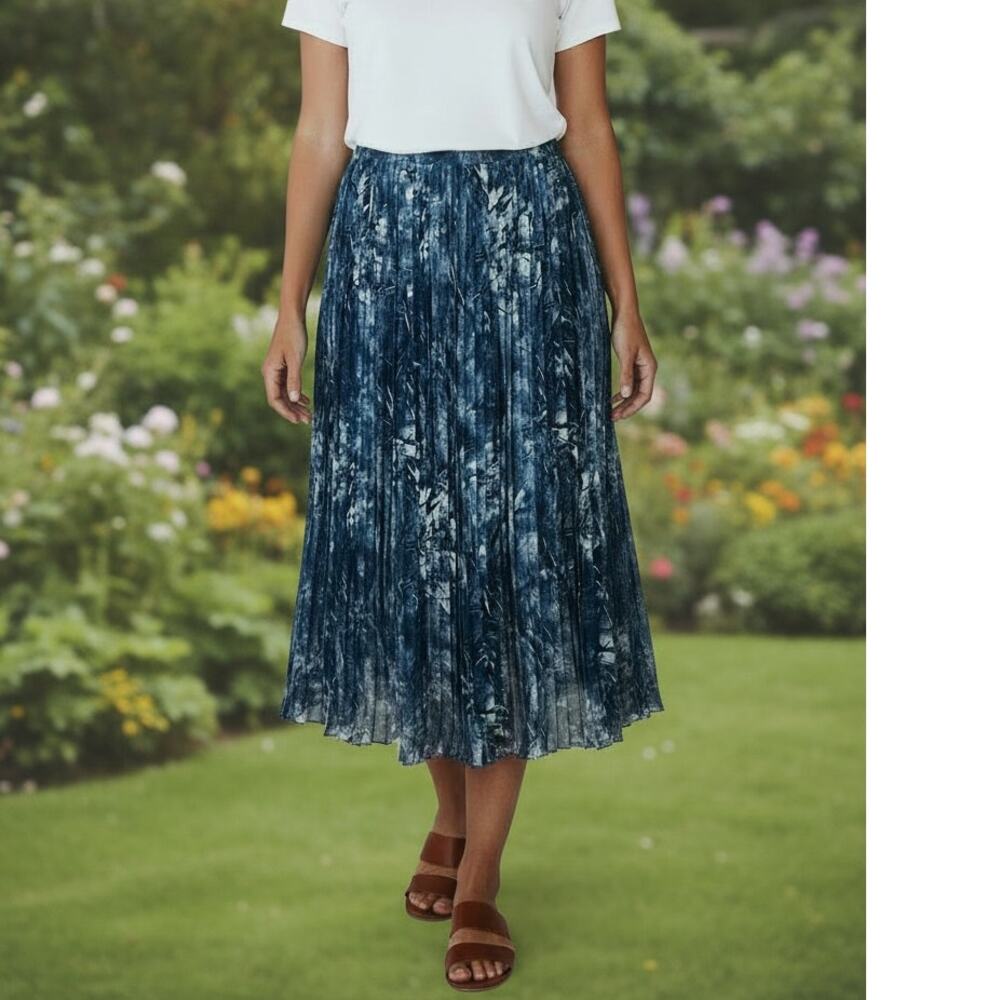 Michael Kors skirt women's M maxi pleated chiffon elastic waist lined blue navy